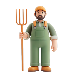 Farmer with Pitchfork 3D Clay Icon | Agricultural Character