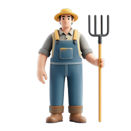 3D Farmer Character with Pitchfork - Agricultural Icon