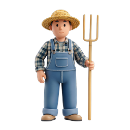 Farmer with Pitchfork 3D Icon | Agricultural Character