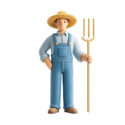 Friendly Farmer Character with Pitchfork 3D Icon