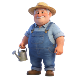 Friendly Farmer Character with Watering Can Icon