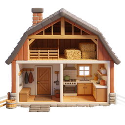 Charming Farmhouse Cross-Section 3D Icon