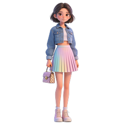Trendy 3D Fashion Girl Character Icon - Pastel Style