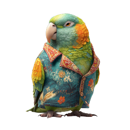 Stylish Parrot in Denim Vest - Realistic 3D Icon
