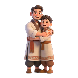 Father and Son Hug 3D Illustration - Family Love Icon