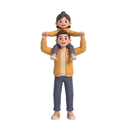 Father Carrying Daughter 3D Illustration Icon