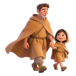 ไอคอน 3D พ่อและลูกสาวเดินด้วยกัน