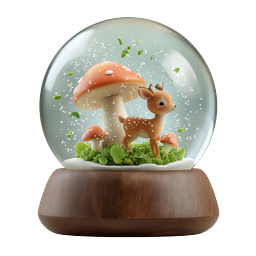Cute Fawn and Mushroom Snow Globe Icon