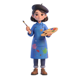 Female Artist Painter 3D Cartoon Icon with Palette