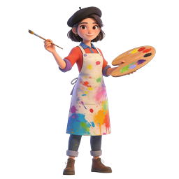 Female Artist Painter Character 3D Icon for Creative Projects