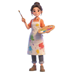 Ícone de Personagem 3D de Artista Pintora | Ilustração Criativa