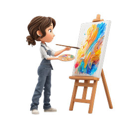 Female Artist Painting on Canvas - 3D Creative Icon