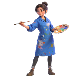 Female Artist Painting at Easel - 3D Character Icon