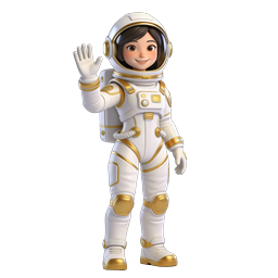 Женщина-астронавт машет рукой - 3D иконка персонажа