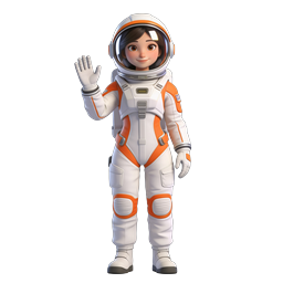 Female Astronaut Waving 3D Icon | Space Character