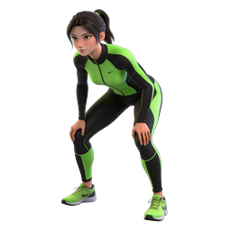 3D スポーツアイコン:準備姿勢の女性アスリート