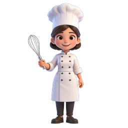 Female Chef Character Icon with Whisk - 3D Illustration