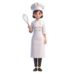 Female Chef Character 3D Icon with Whisk