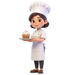 Female Chef Holding Cupcake - 3D Cartoon Icon