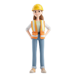 Female Construction Worker 3D Icon - Hard Hat & Safety Vest