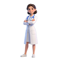 親しみやすい女性医師の 3D キャラクターイラスト | ヘルスケアアイコン