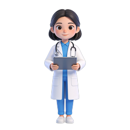 Female Doctor 3D Character with Stethoscope and Tablet