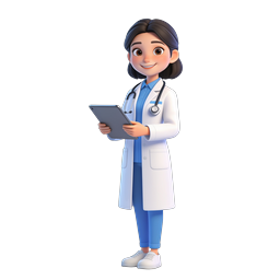 Female Doctor 3D Character with Stethoscope and Tablet Icon