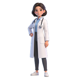 女性医師キャラクターの3Dアイコン - 医療従事者