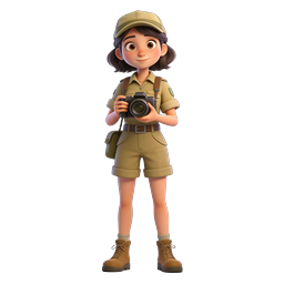 Ícone de personagem 3D de exploradora fotógrafa