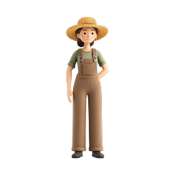 Female Farmer Character Icon - 3D Clay Style