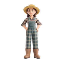Female Farmer Character 3D Icon - Rural Agriculture