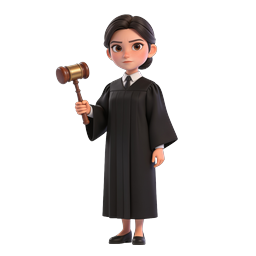 Female Judge Character with Gavel - 3D Legal Icon