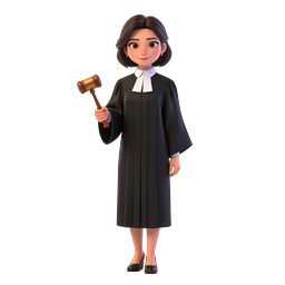 Female Judge Character with Gavel - 3D Legal Icon