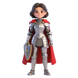 Female Knight Character 3D Icon with Shield and Armor