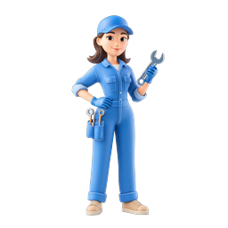 Ícone de Mecânica - Personagem de Trabalhadora 3D com Ferramentas
