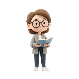 Female Reader with Book - 3D Cartoon Character Icon