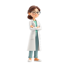 Female Scientist 3D Character Icon with Lab Coat and Glasses