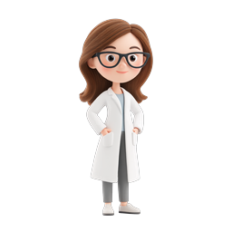 Icône de personnage 3D scientifique femme - Blouse de laboratoire et lunettes