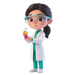Cute 3D Female Scientist Icon with Colorful Test Tube