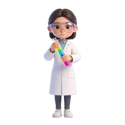 Icône de scientifique femme de dessin animé | personnage de chimie 3D