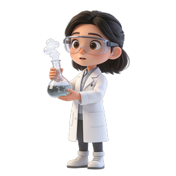 Female Scientist Cartoon Character with Bubbling Flask Icon