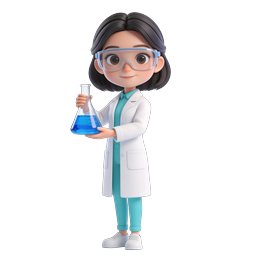 Female Scientist Cartoon Character 3D Icon with Flask