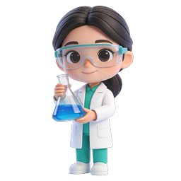 Cute Female Scientist Icon - 3D Cartoon Character with Flask
