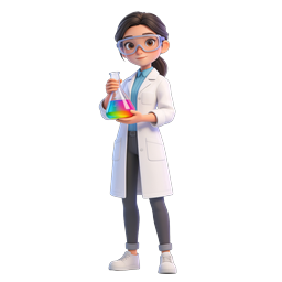 Female Scientist 3D Icon with Rainbow Flask