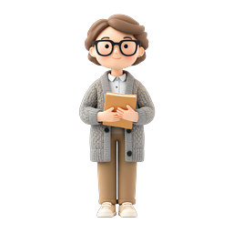 Friendly Female Student Character with Glasses Holding Book