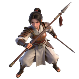 Nữ chiến binh cầm giáo - biểu tượng nhân vật samurai dựng hình 3D