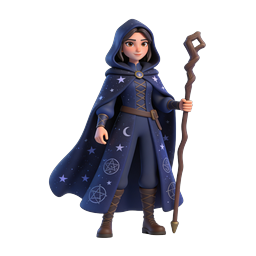 Female Wizard Character 3D Icon with Magical Staff