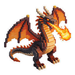 Fire-Breathing Voxel Dragon Icon | 3D Pixel Art