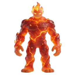 Icône de personnage 3D élémentaire de feu et de lave | créature mythique