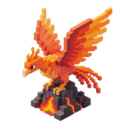 Ícone 3D Voxel de Fênix de Fogo - Asset de Jogo Isométrico